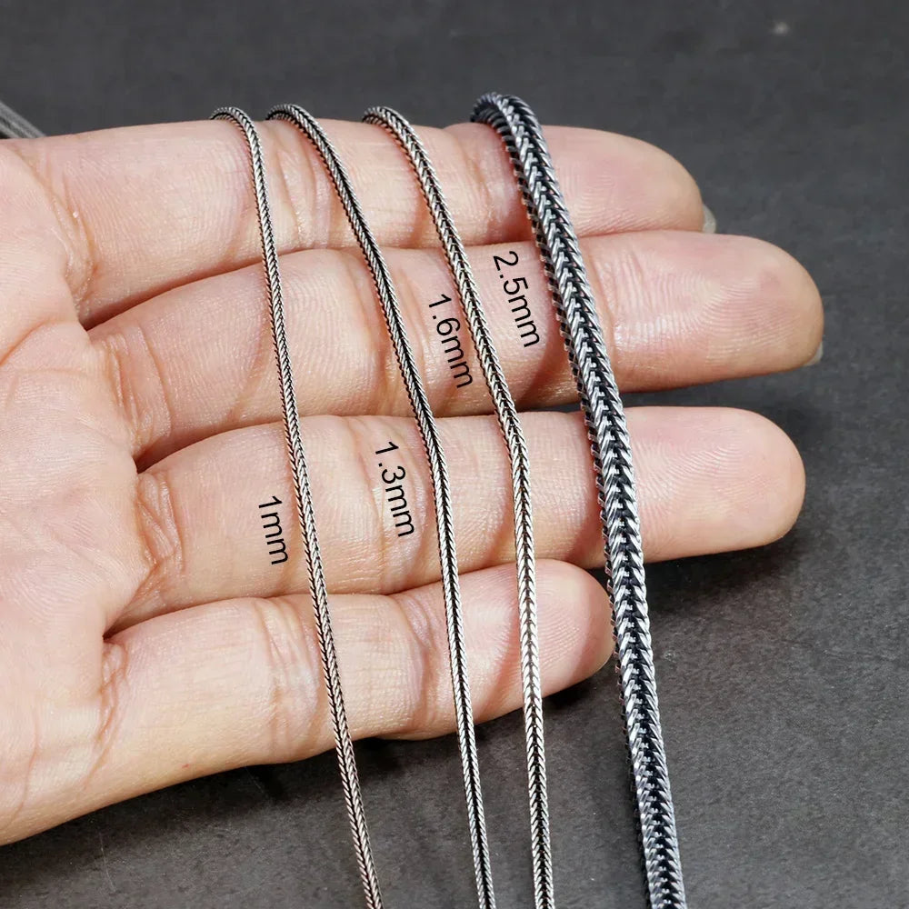 Real Pure 925 Sterling Silver Necklace Chain Women and Men Vintage Foxtail 1.6Mm Retro Solid Thai Silver Italy Fine Jewelry