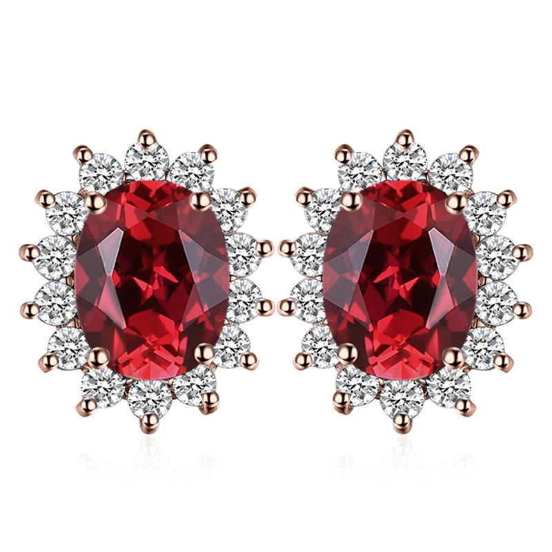 Created Blue Sapphire Ruby 925 Sterling Silver Stud Earrings Natural Amethyst Garnet Peridot Topaz Princess Diana