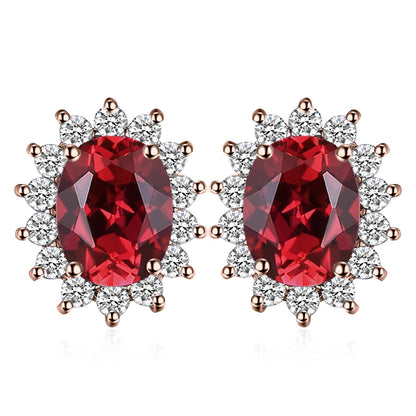 Created Blue Sapphire Ruby 925 Sterling Silver Stud Earrings Natural Amethyst Garnet Peridot Topaz Princess Diana