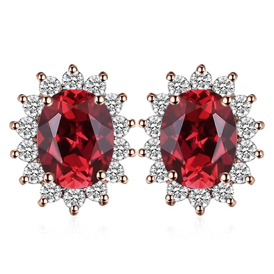 Created Blue Sapphire Ruby 925 Sterling Silver Stud Earrings Natural Amethyst Garnet Peridot Topaz Princess Diana