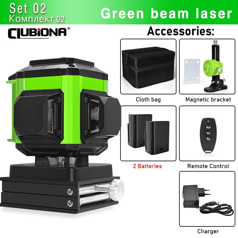 16/12 Lines Self-Leveling Remote Control Outdoor Mode - Receiver Auto 3X360 Green Beam Line Laser Level