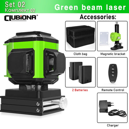 16/12 Lines Self-Leveling Remote Control Outdoor Mode - Receiver Auto 3X360 Green Beam Line Laser Level