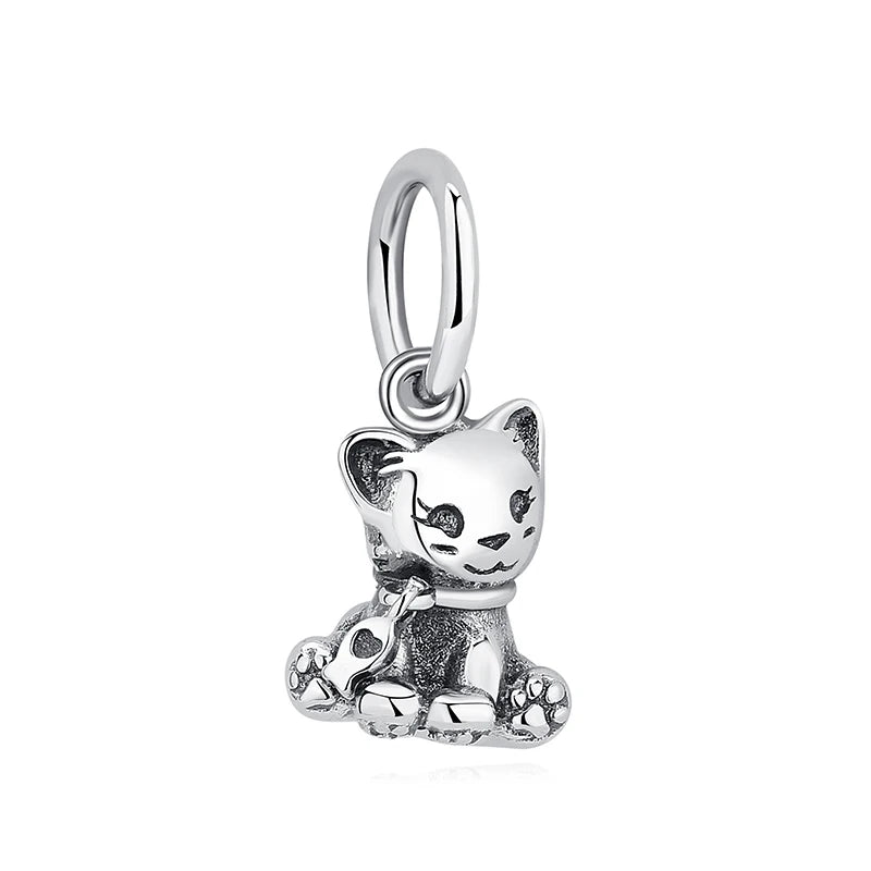 Original 925 Sterling Silver Charm Bead Love Dog Cat Paw Panda Firefly Pendant Charms Fit Bracelets Necklaces Women Jewelry