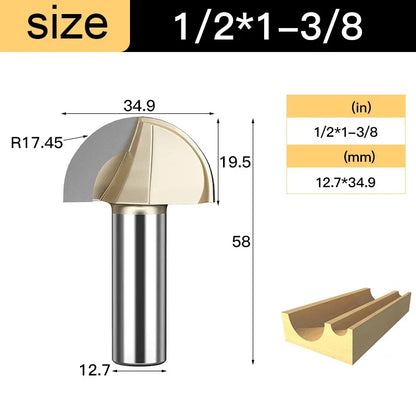 Core Box round Cove Nose Bit Tungsten Carbide CNC Woodworking Groove Tools Router Bits for Wood 1/2 1/4 Shank Milling Cutter