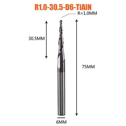 1 Pcs Solid Carbide Coated Taper Ball Nose Bit CNC Milling Cutter Router Bits for Wood and Cutters for Metal End Mill
