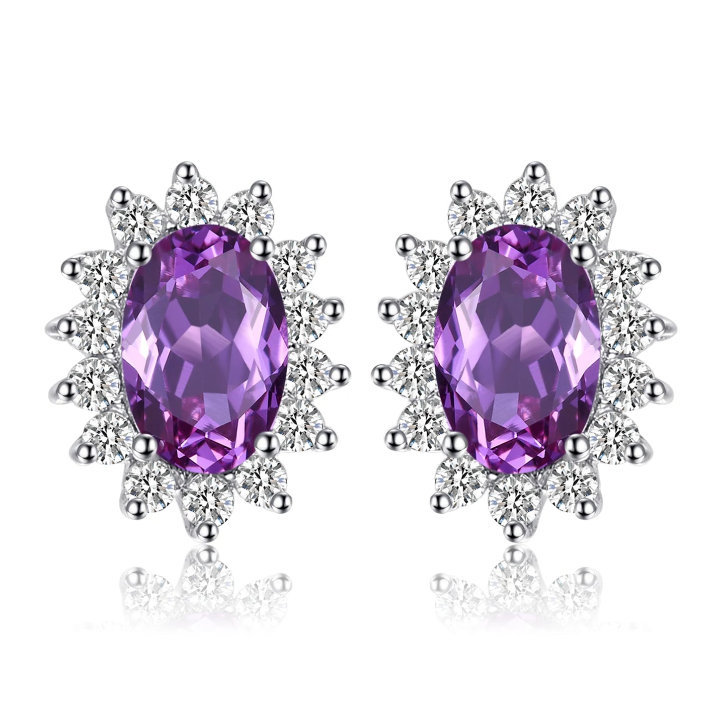 Created Blue Sapphire Ruby 925 Sterling Silver Stud Earrings Natural Amethyst Garnet Peridot Topaz Princess Diana