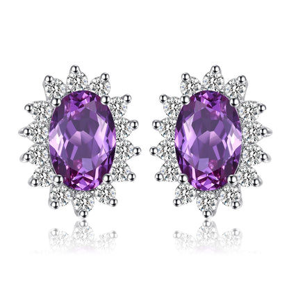 Created Blue Sapphire Ruby 925 Sterling Silver Stud Earrings Natural Amethyst Garnet Peridot Topaz Princess Diana