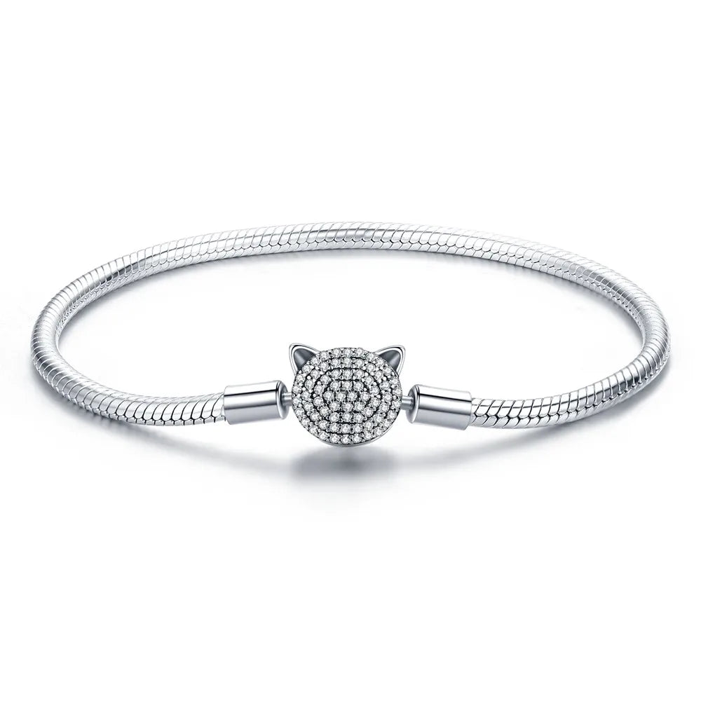 925 Sterling Silver Bracelet – Barrel Snap Clasp, Cubic Zirconia, Bangle Bracelet, Chain Bracelet, Charm, Sizes 17–21