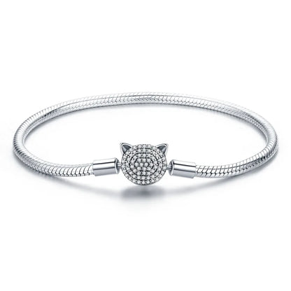 925 Sterling Silver Bracelet – Barrel Snap Clasp, Cubic Zirconia, Bangle Bracelet, Chain Bracelet, Charm, Sizes 17–21