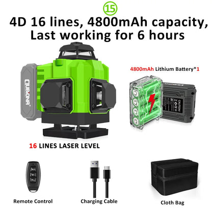 16/12 Lines Self-Leveling Remote Control Outdoor Mode - Receiver Auto 3X360 Green Beam Line Laser Level