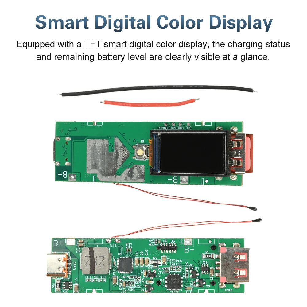 22.5W Fast Charging Module TFT Color Screen Digital DIY Power Bank Kit 21700 Battery Case Fast Charging Mini Portable Power