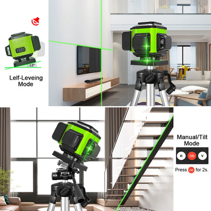16/12 Lines Self-Leveling Remote Control Outdoor Mode - Receiver Auto 3X360 Green Beam Line Laser Level