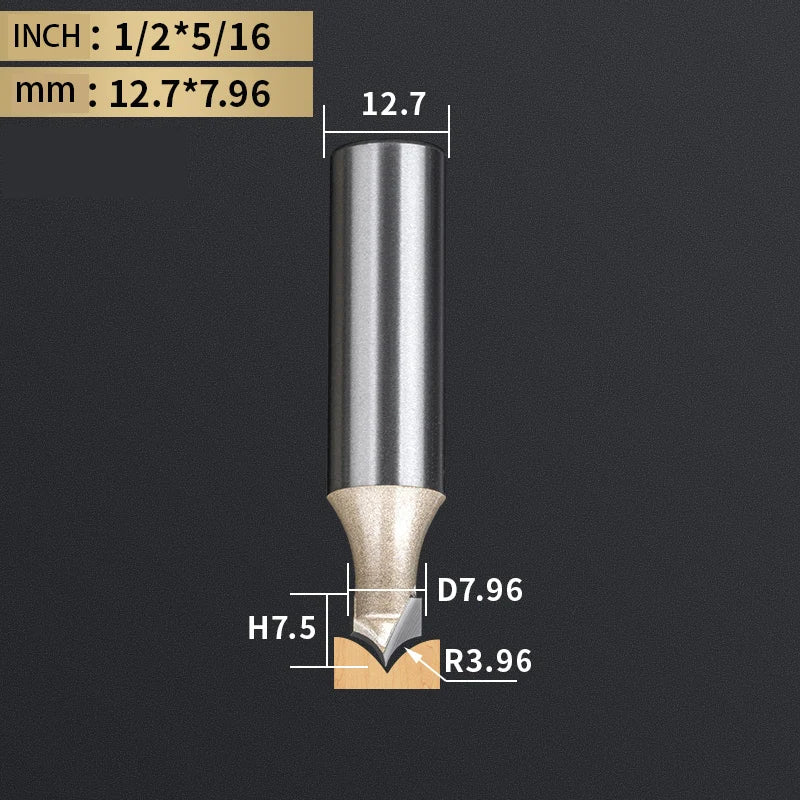 Point Cutting round over Bit Woodworking Tools Carving Tool Tungsten Carbide CNC Router Bit for Wood 1/2 Shank