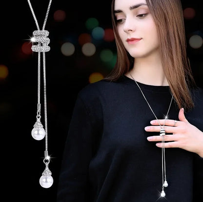 Imitation Pearl Necklaces Retro Popular Vintage Leaf Collar Statement Necklace Long Jewelry for Women