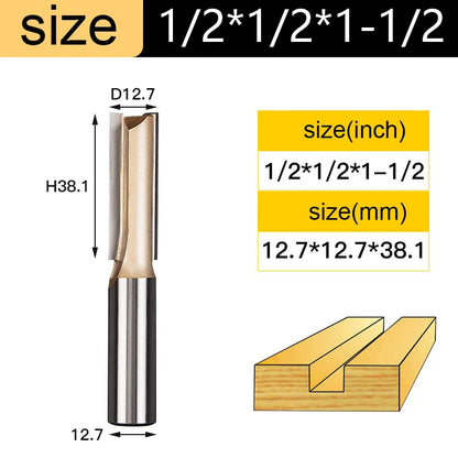 Straight Router Bits 1/2 1/4 Shank Double Flute Plunge Milling Cutter Carbide Tipped Woodworking Trimming Slotting Tool