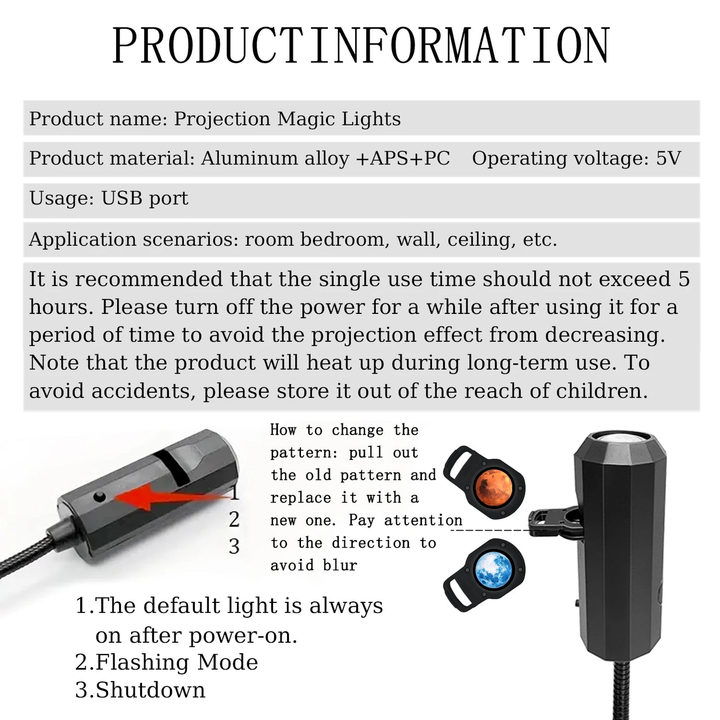 1 Piece + 3 Pieces of Moon Projection Lamp, Romantic Home Atmosphere Lamp, USB Lamp, Bedside Lighting Night Light