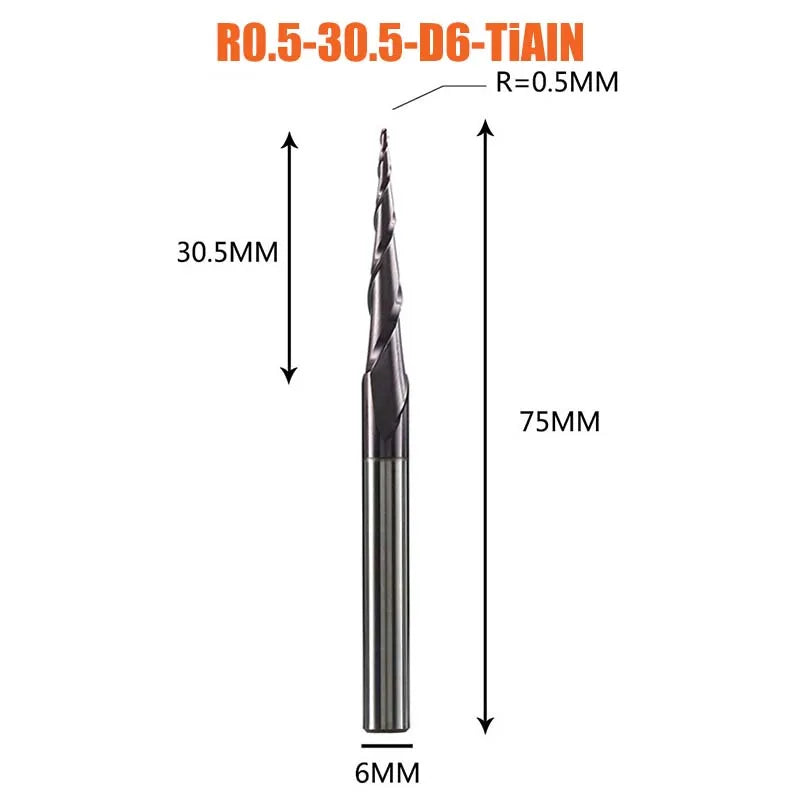 1 Pcs Solid Carbide Coated Taper Ball Nose Bit CNC Milling Cutter Router Bits for Wood and Cutters for Metal End Mill