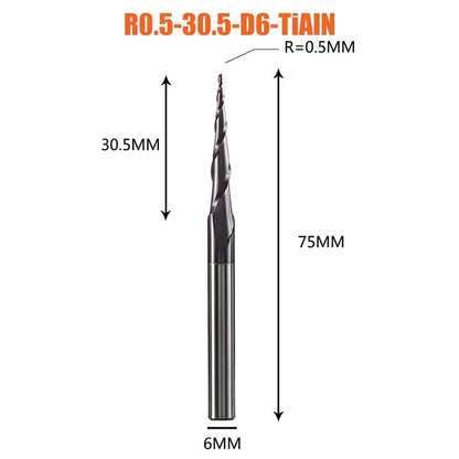 1 Pcs Solid Carbide Coated Taper Ball Nose Bit CNC Milling Cutter Router Bits for Wood and Cutters for Metal End Mill