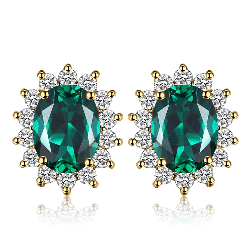 Created Blue Sapphire Ruby 925 Sterling Silver Stud Earrings Natural Amethyst Garnet Peridot Topaz Princess Diana