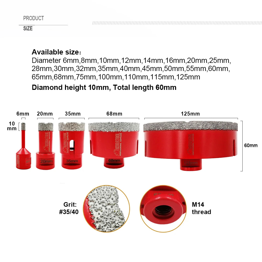 1Pc Diamond Drilling Core Bits M14 Thread Porcelain Tile Stoneware Crowns Drill Crowns Marble Stone Masonry Hole Saw