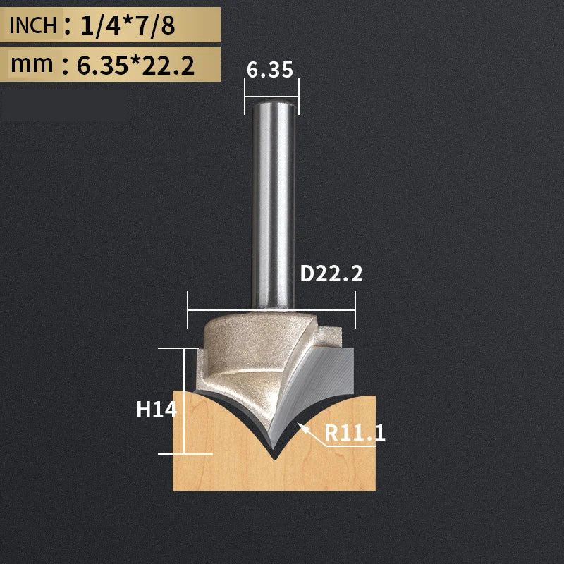 Point Cutting round over Bit Woodworking Tools Carving Tool Tungsten Carbide CNC Router Bit for Wood 1/2 Shank