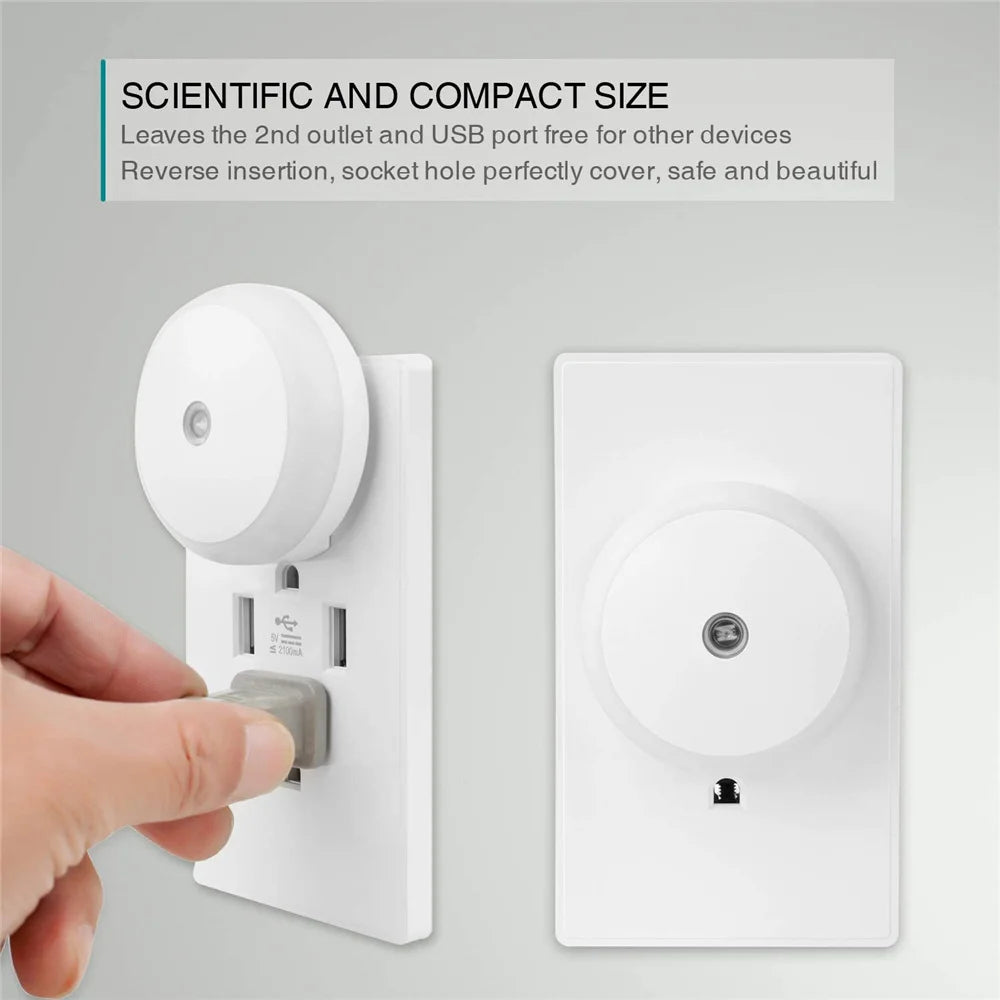 LED Night Light Smart Night Sensor round Plug in Wall Night Lamp Bathroom Home Kitchen Hallway Staireway Bedroom Nightlight