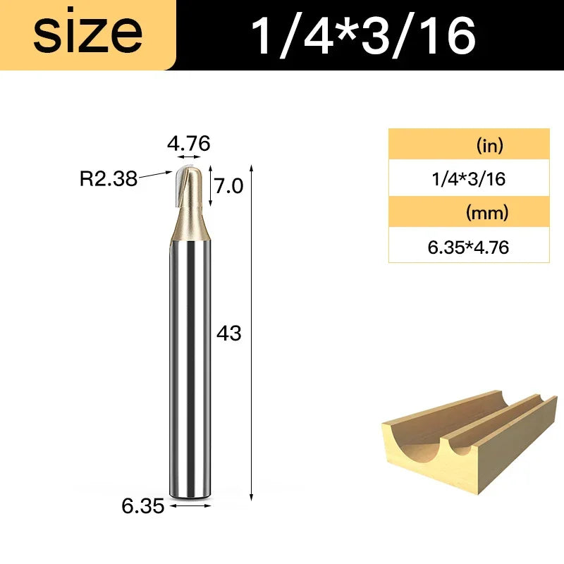Core Box round Cove Nose Bit Tungsten Carbide CNC Woodworking Groove Tools Router Bits for Wood 1/2 1/4 Shank Milling Cutter