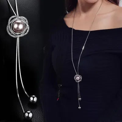 Imitation Pearl Necklaces Retro Popular Vintage Leaf Collar Statement Necklace Long Jewelry for Women