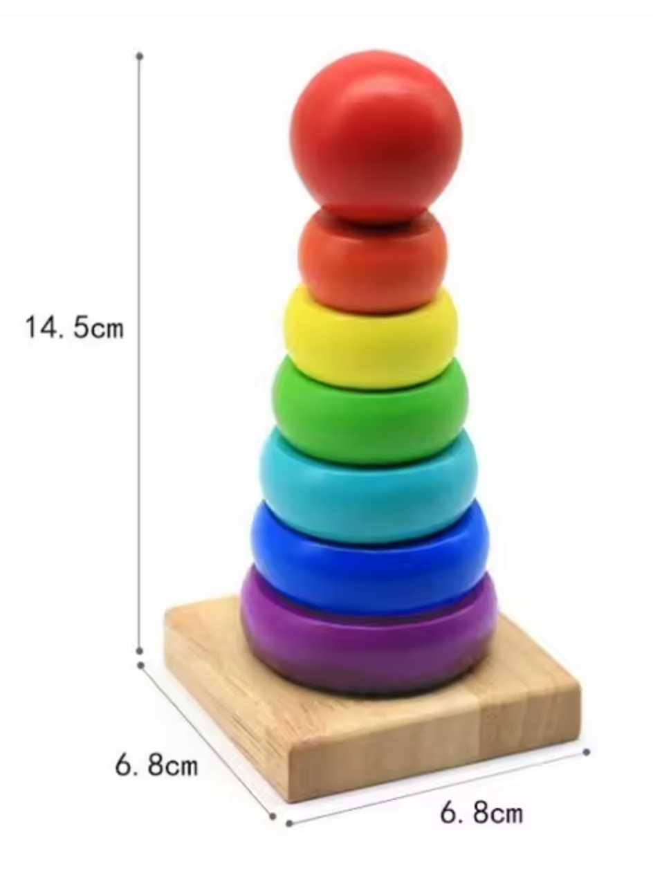 Montessori Holz-Regenbogen-Turm-Spielzeug, Regenbogen-Stacker Holzring Lernspiel