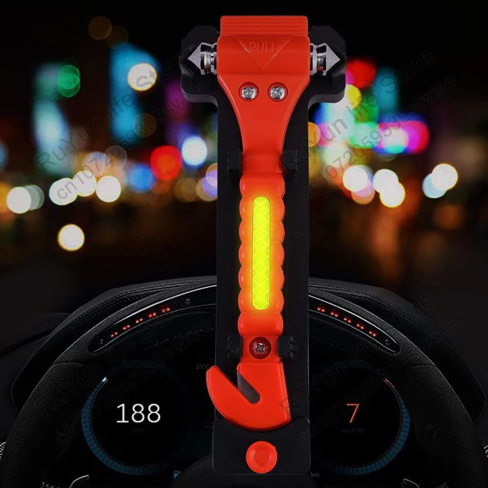 Window Breaker Seatbelt Cutter 2-In-1 Emergency Car Glass Punch Hammer Auto Escape Life Rescue Tool Light Reflective Tape