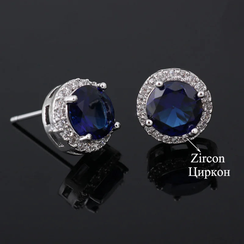 Classic Green AAA Cubic Zirconia Stud Earrings round Crystal Girl Ear Studs for Women Multicolor Fashion Jewelry Brincos AE176