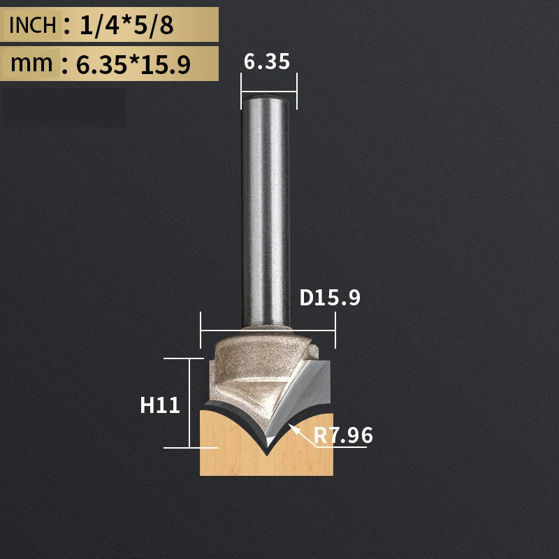 Point Cutting round over Bit Woodworking Tools Carving Tool Tungsten Carbide CNC Router Bit for Wood 1/2 Shank