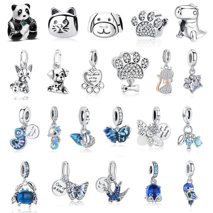 Original 925 Sterling Silver Charm Bead Love Dog Cat Paw Panda Firefly Pendant Charms Fit Bracelets Necklaces Women Jewelry