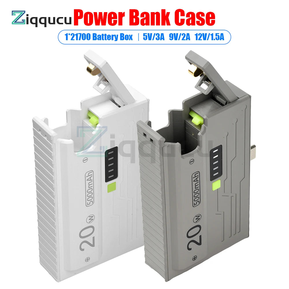 1*21700 Battery Box DIY Kit Battery Charger Case DIY Power Bank Box 20W Fast Charging for Phone Charging Not Including Batteries