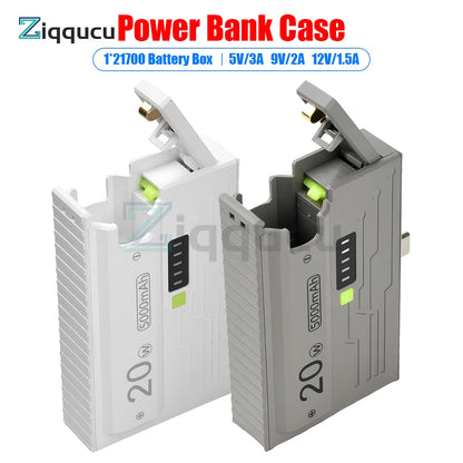 1*21700 Battery Box DIY Kit Battery Charger Case DIY Power Bank Box 20W Fast Charging for Phone Charging Not Including Batteries