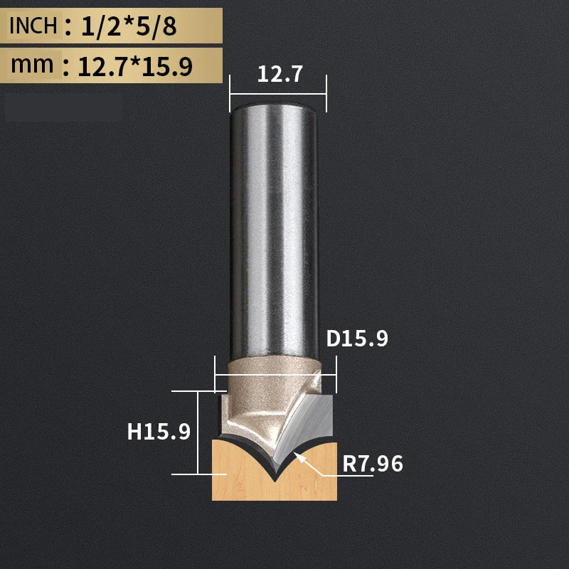 Point Cutting round over Bit Woodworking Tools Carving Tool Tungsten Carbide CNC Router Bit for Wood 1/2 Shank