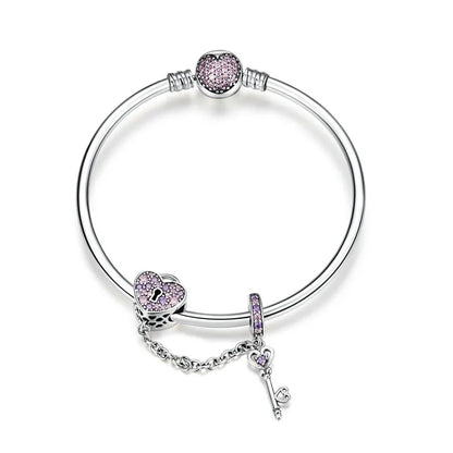 925 Sterling Silver Bracelet – Barrel Snap Clasp, Cubic Zirconia, Bangle Bracelet, Chain Bracelet, Charm, Sizes 17–21
