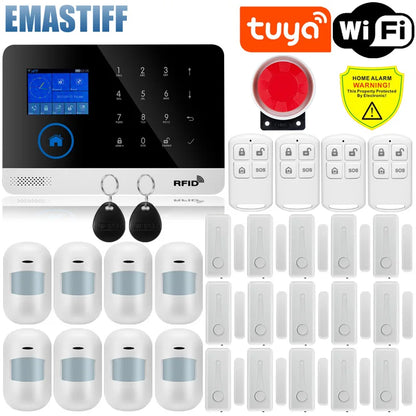 Wireless Tuya APP SIM GSM Home RFID Burglar Security LCD Touch Keyboard WIFI GSM Alarm System Sensor Kit Russian,Spanish Voice