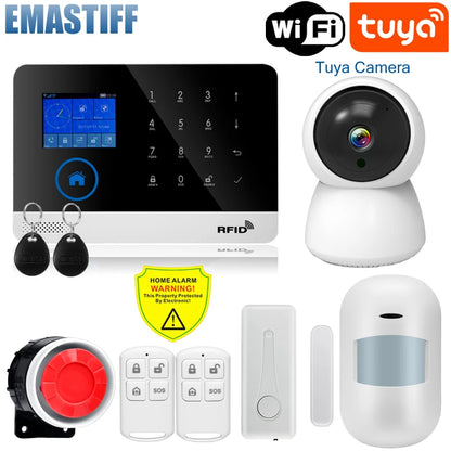 Wireless Tuya APP SIM GSM Home RFID Burglar Security LCD Touch Keyboard WIFI GSM Alarm System Sensor Kit Russian,Spanish Voice