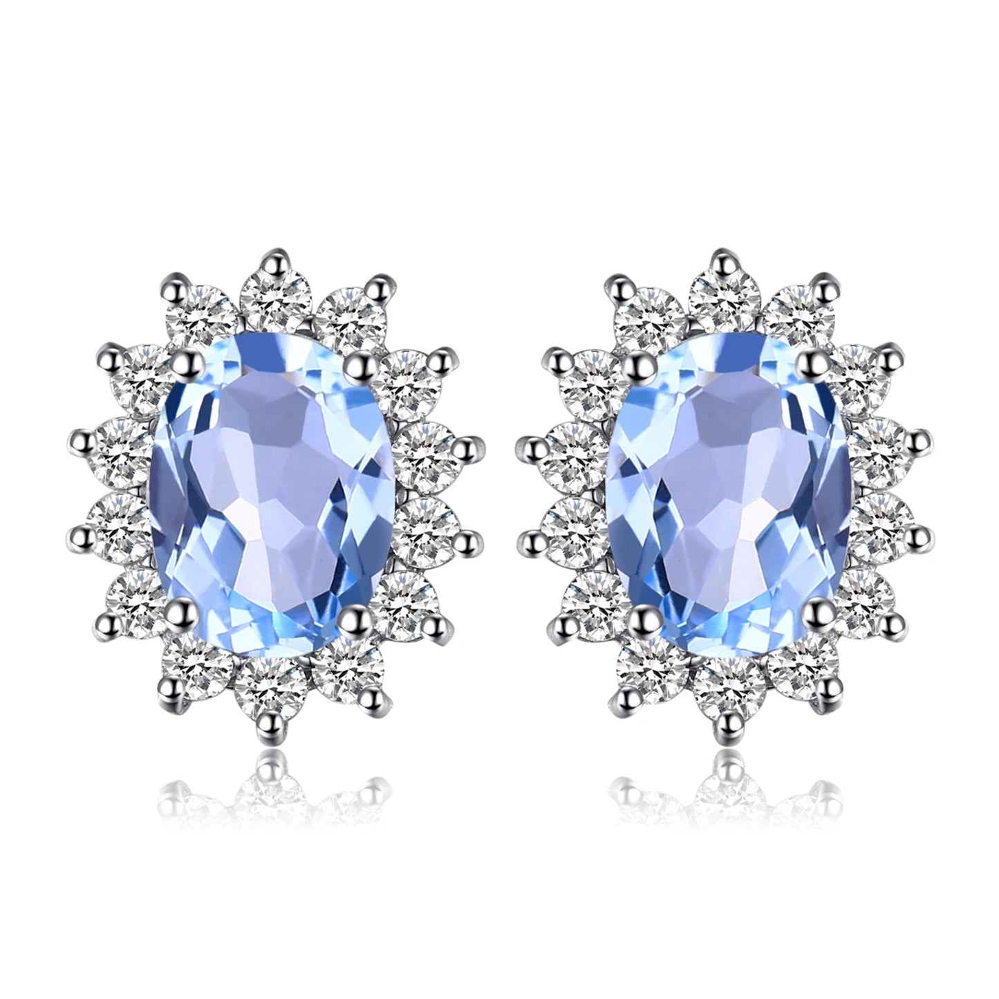 Created Blue Sapphire Ruby 925 Sterling Silver Stud Earrings Natural Amethyst Garnet Peridot Topaz Princess Diana