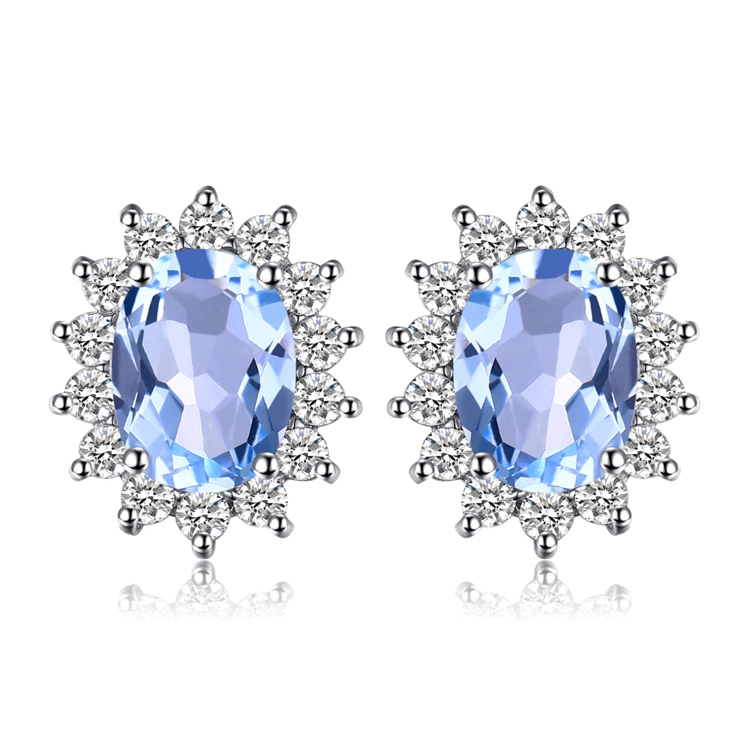 Created Blue Sapphire Ruby 925 Sterling Silver Stud Earrings Natural Amethyst Garnet Peridot Topaz Princess Diana