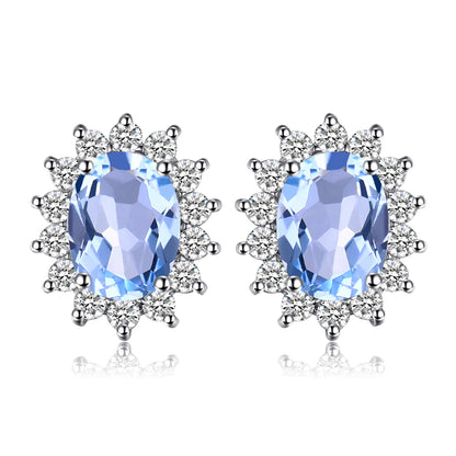 Created Blue Sapphire Ruby 925 Sterling Silver Stud Earrings Natural Amethyst Garnet Peridot Topaz Princess Diana