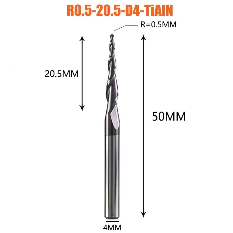 1 Pcs Solid Carbide Coated Taper Ball Nose Bit CNC Milling Cutter Router Bits for Wood and Cutters for Metal End Mill
