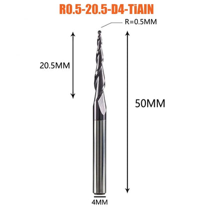 1 Pcs Solid Carbide Coated Taper Ball Nose Bit CNC Milling Cutter Router Bits for Wood and Cutters for Metal End Mill