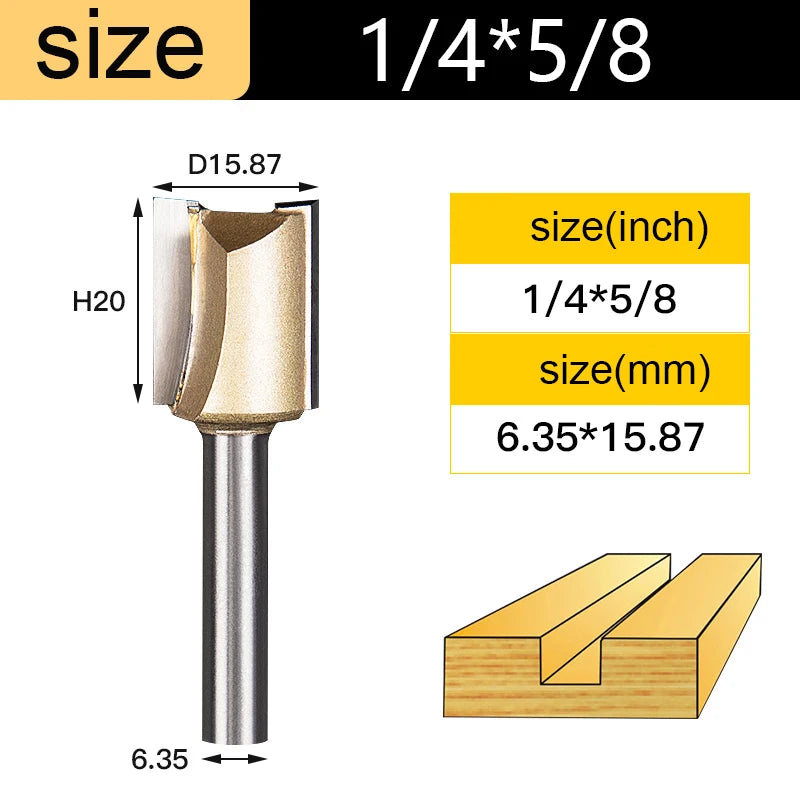 Straight Router Bits 1/2 1/4 Shank Double Flute Plunge Milling Cutter Carbide Tipped Woodworking Trimming Slotting Tool