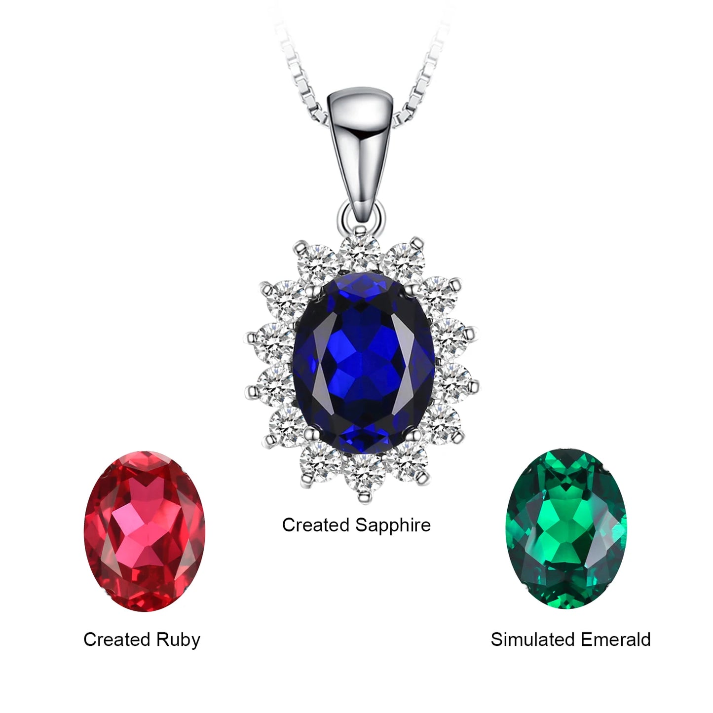 Princess Diana Created Blue Sapphire Ruby Simulated Emerald 925 Sterling Silver Pendant Necklace Women No Chain