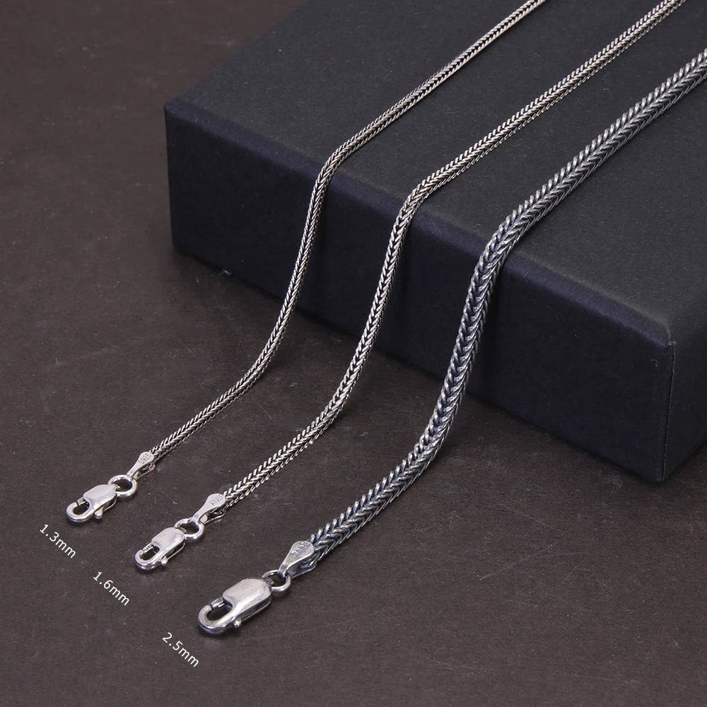 Real Pure 925 Sterling Silver Necklace Chain Women and Men Vintage Foxtail 1.6Mm Retro Solid Thai Silver Italy Fine Jewelry