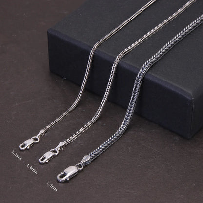 Real Pure 925 Sterling Silver Necklace Chain Women and Men Vintage Foxtail 1.6Mm Retro Solid Thai Silver Italy Fine Jewelry