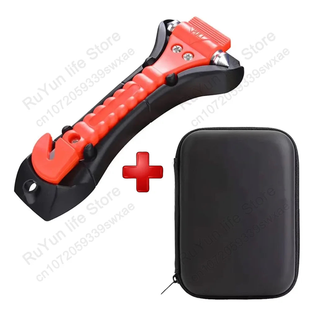 Window Breaker Seatbelt Cutter 2-In-1 Emergency Car Glass Punch Hammer Auto Escape Life Rescue Tool Light Reflective Tape