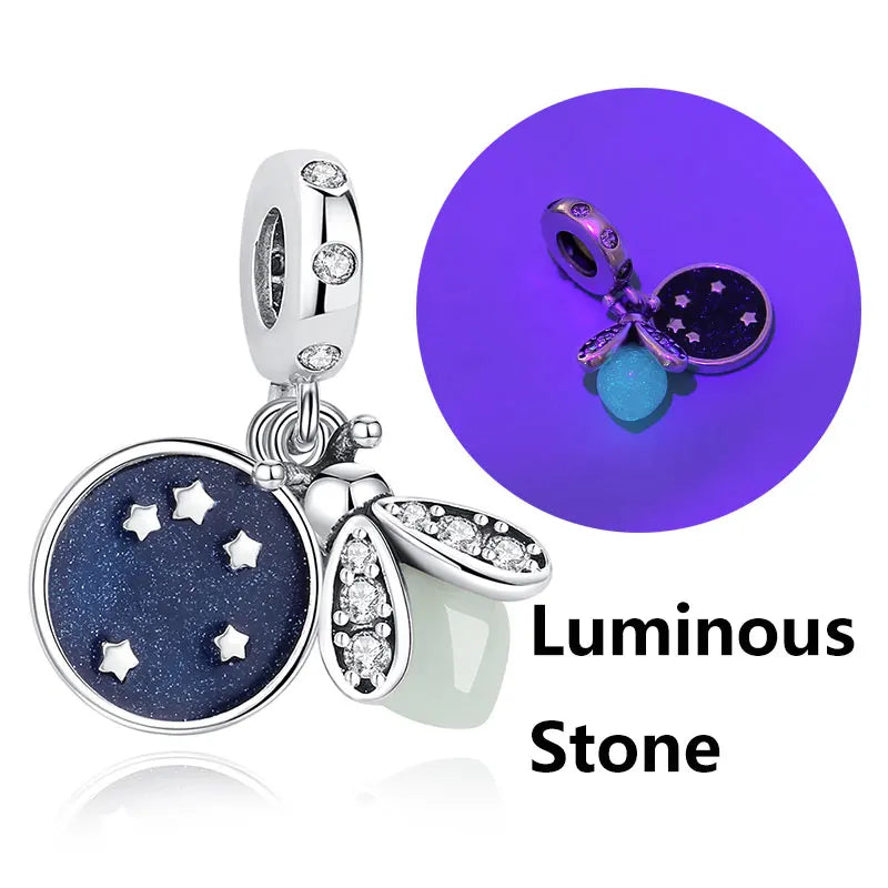 Original 925 Sterling Silver Charm Bead Love Dog Cat Paw Panda Firefly Pendant Charms Fit Bracelets Necklaces Women Jewelry